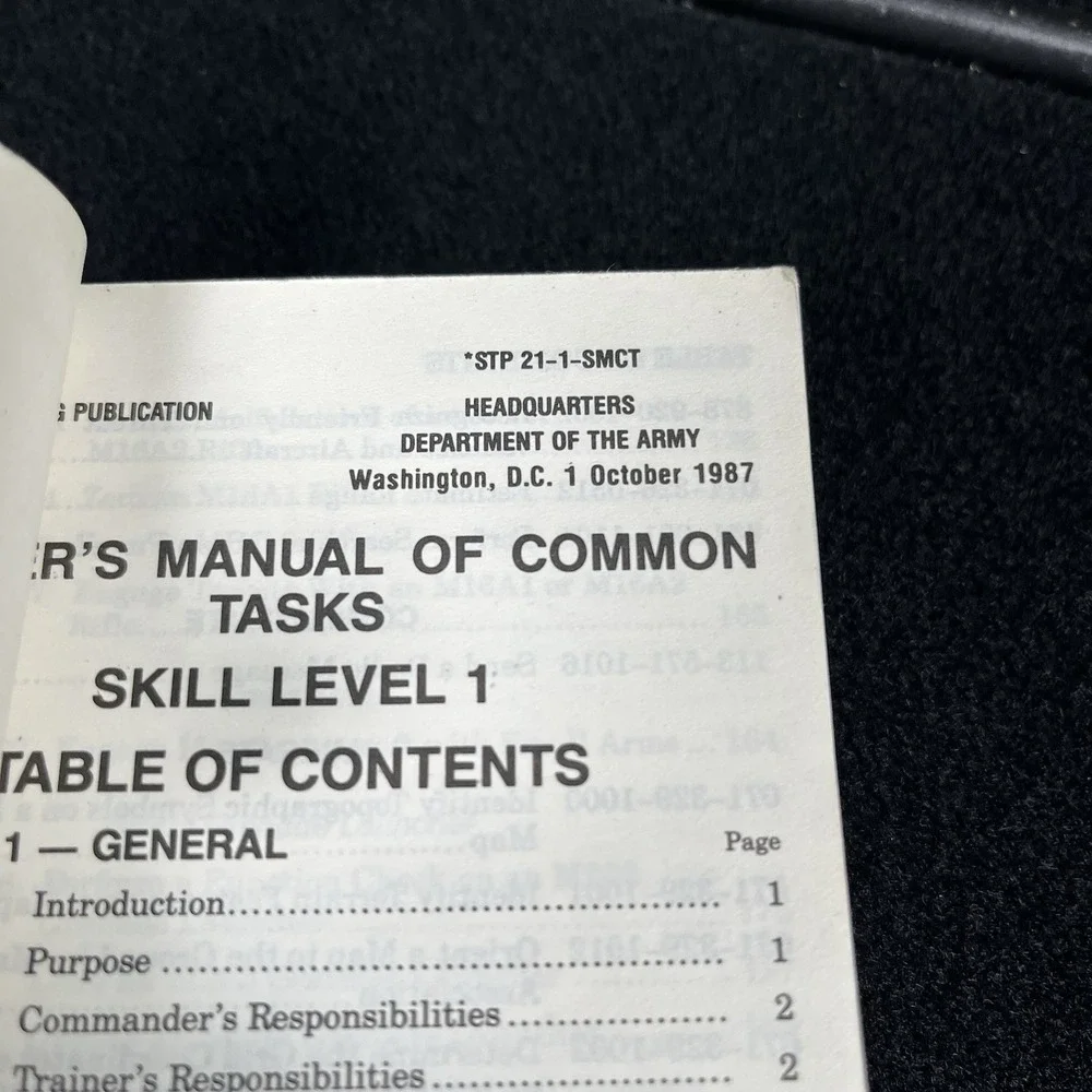 Soldiers Manual Book Common Tasks Skill Level 1 October 1987 STP 21-1-SMCT Army